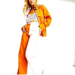 Topshop Two-Tone Orange and White Wide-Leg Pants